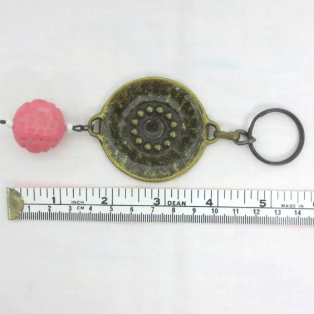 New Handmade Keychain Bag Charm Beaded Boho Antique Brass Rhinestones Faux Gem